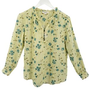 BeachLunchLounge NWOT 100% Cotton Blouse Size XS Yellow Blue Floral